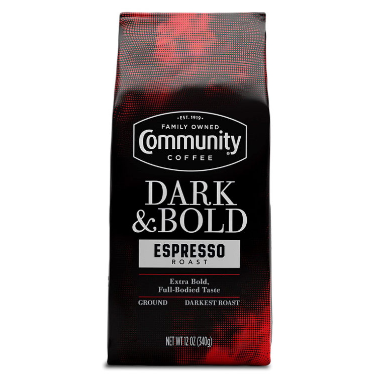 Community Coffee Dark & Bold Espresso Roast, Extra Dark Roast Ground Coffee, 340g Bag (Pack of 1)