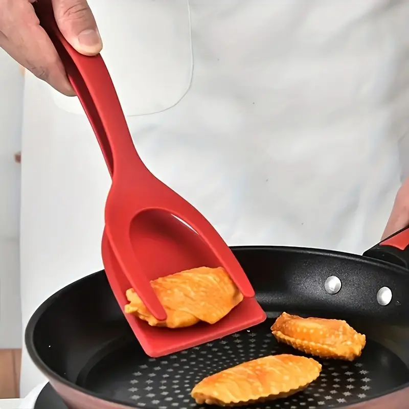 1pc, 2 In 1 Frying Spatula Tong, Nylon Cooking Turner, Egg Spatula, Pancake Steak Spatula, Baking Tools, Kitchen Gadgets